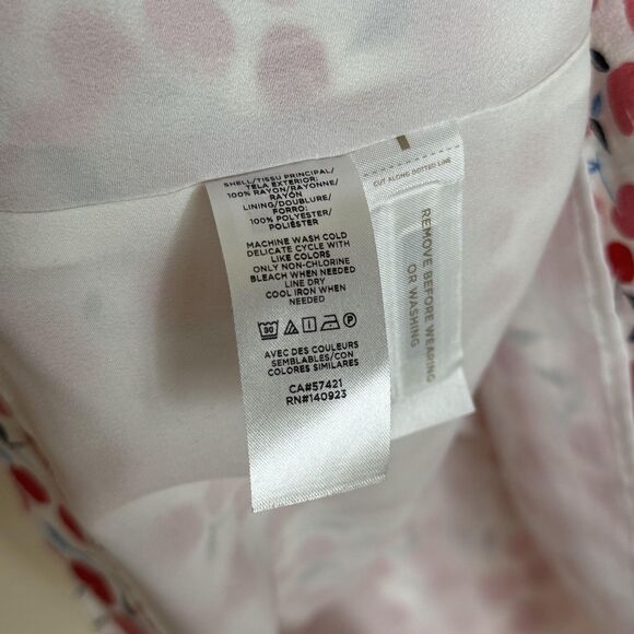 Loft Dress Womens Small White Red Cherry Print Long Sleeve Lined Shift Mini - Picture 8 of 11